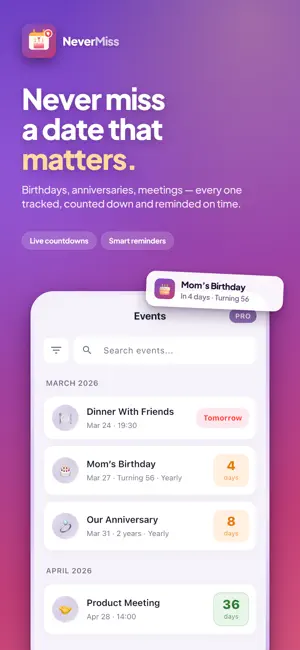 NeverMiss: Birthday Tracker screenshot 1