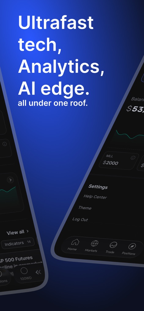 tradesea - L'app combina 'tecnologia ultraveloce' e 'analisi AI avanzata' sotto un'unica interfaccia, con accesso rapido alle 'Impostazioni' per personalizzare l'esperienza utente.
