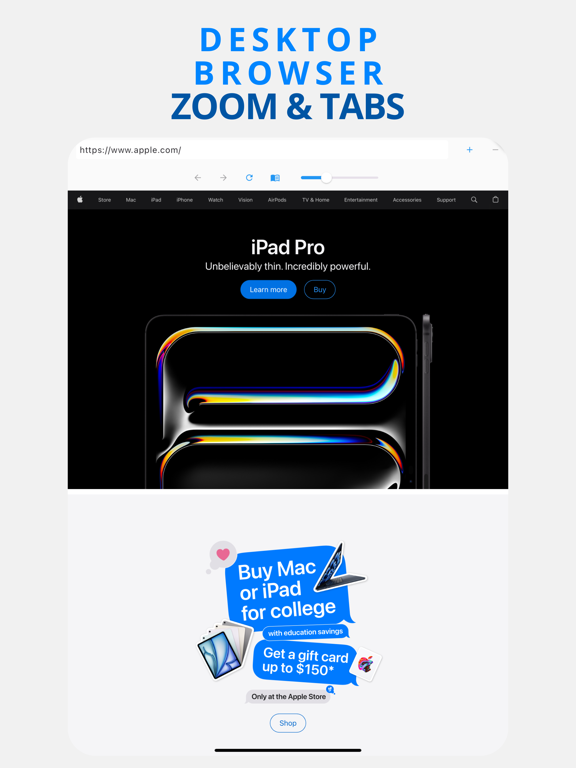 Desktop Browser : Zoom & Tabs