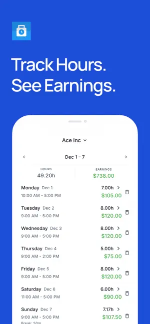 Hours Tracker - Work Log screenshot 1