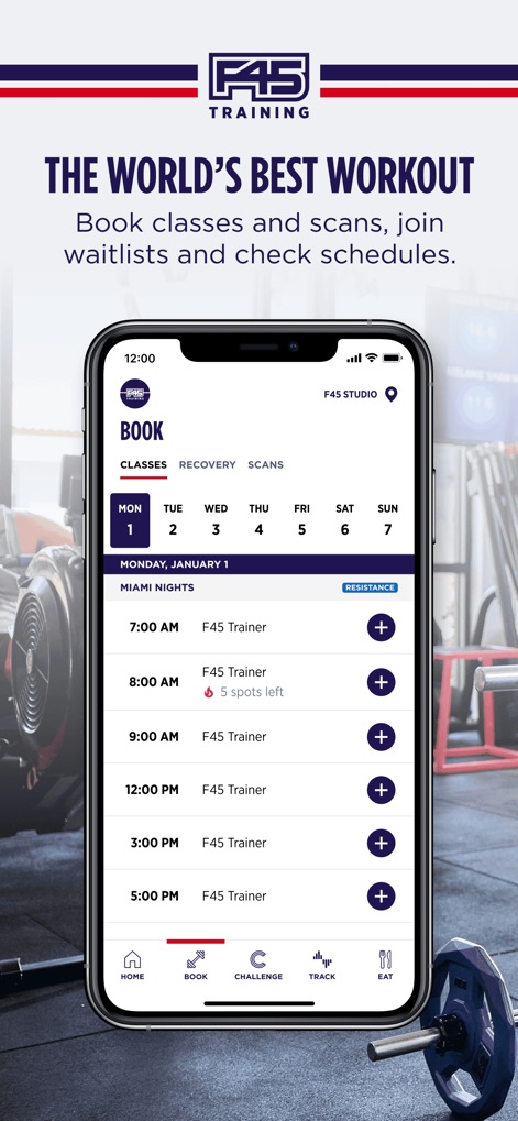 F45 Training - Users can effortlessly navigate the class schedule and confirm their spot, viewing both available times and specific class types.