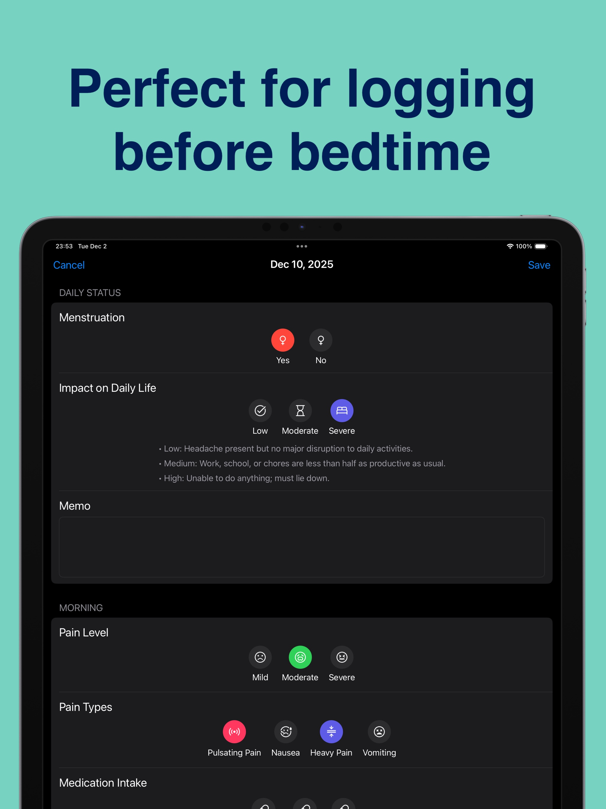 Headache Log: Migraine Diary screenshot 14