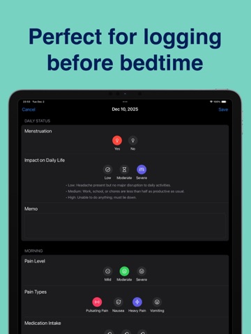 Headache Log: Migraine Diary iPad screenshot