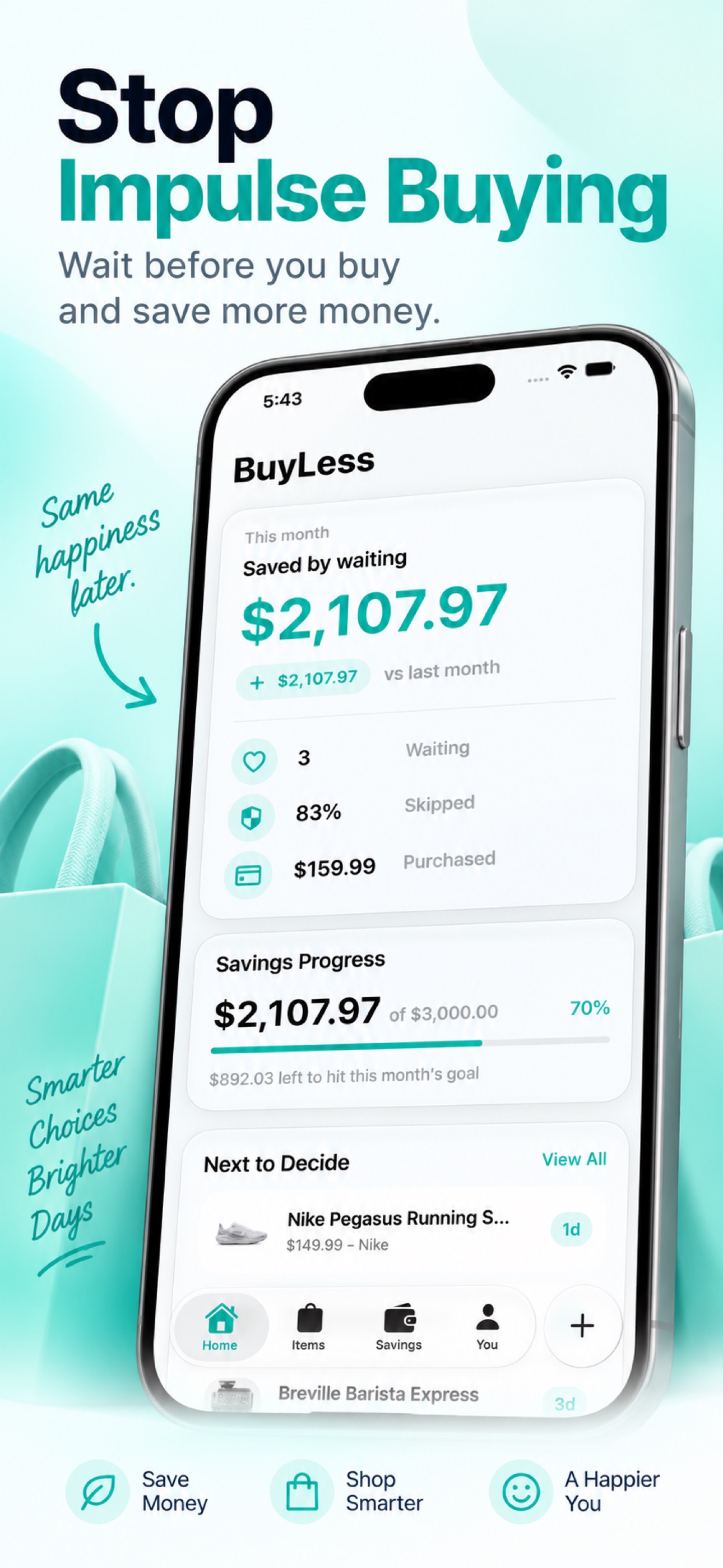 Screenshot 1 of BuyLess: Stop Impulse Buying