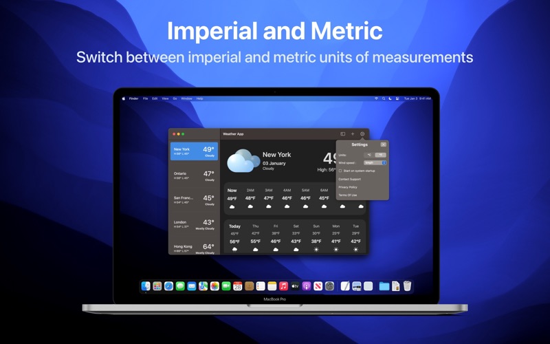 Weather Forecast App: Menu bar Screenshot