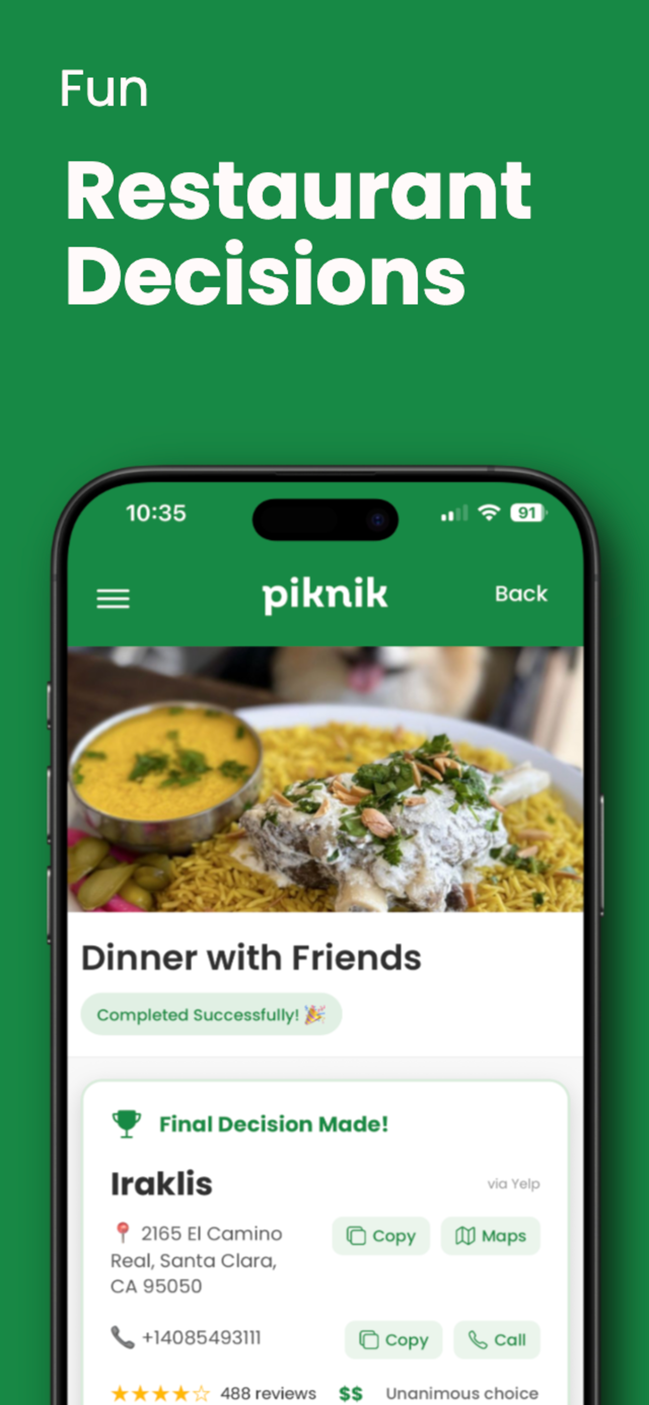 Piknik: Decide Where to Eat
