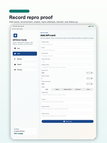API Error Note Cards iPad screenshot