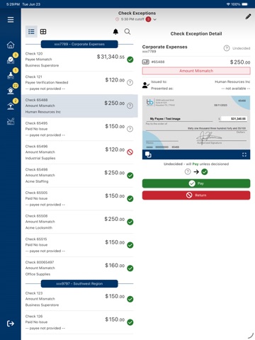 NB|AZ Positive Pay iPad screenshot