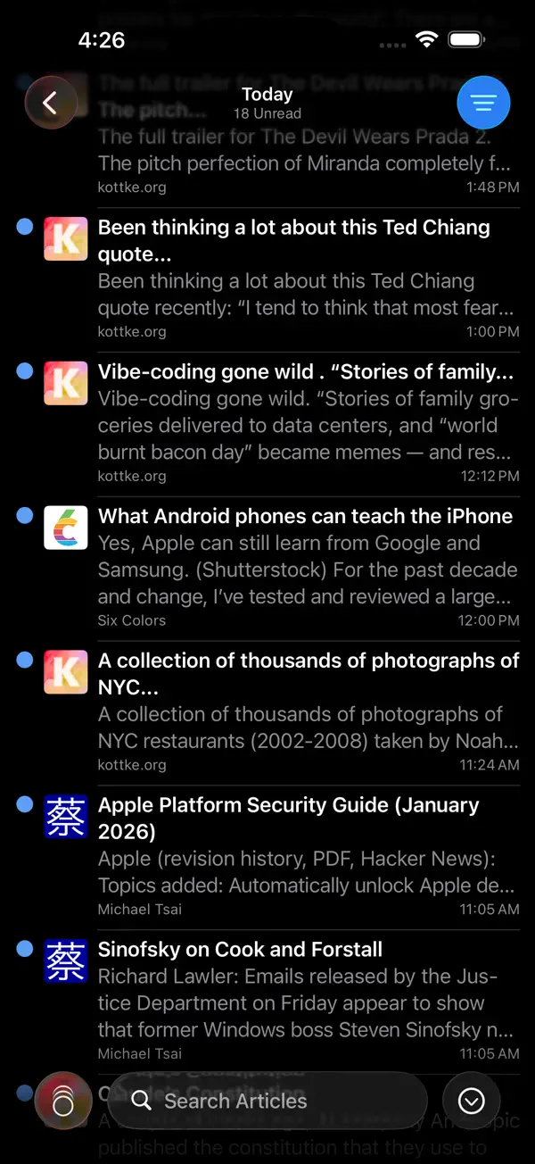 NetNewsWire: RSS Reader iPhone App Screenshot 3 – Nachrichten