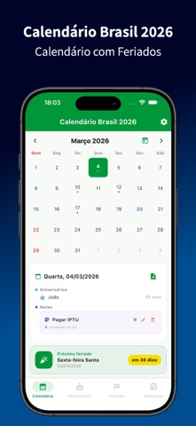Calendário Brasil 2026 iPhone screenshot