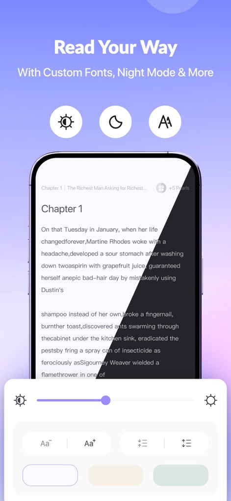 JoyRead-Enjoy Novels & Shorts - Customize your reading journey with adjustable font sizes and toggle between Day and Night reading modes for optimal comfort and readability.