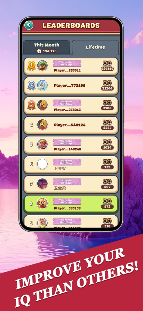 Word Craze - Trivia crosswords - Users can monitor their competitive standing on the 'Leaderboards', displaying player scores and personal avatars across time-based categories.