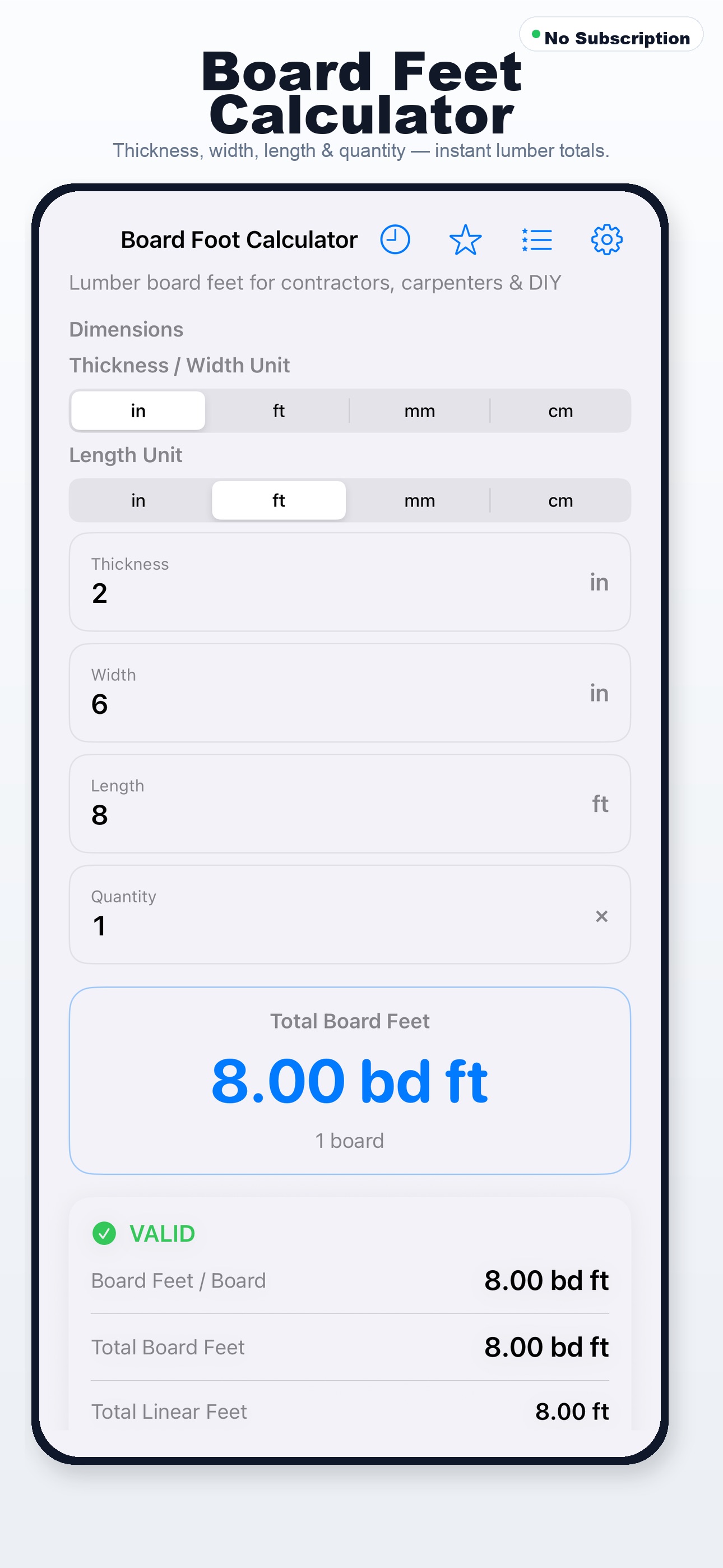 Screenshot 1 of EdgeSpace Board Foot Calc