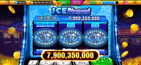 Wild Classic Slots Casino Game - Explore the cool "ICE Diamond" theme, characterized by a frosty blue background and unique "FREEZING DIAMOND" symbols.