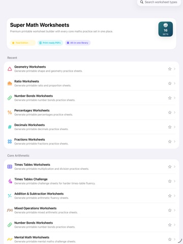 Super Math Worksheets iPad screenshot