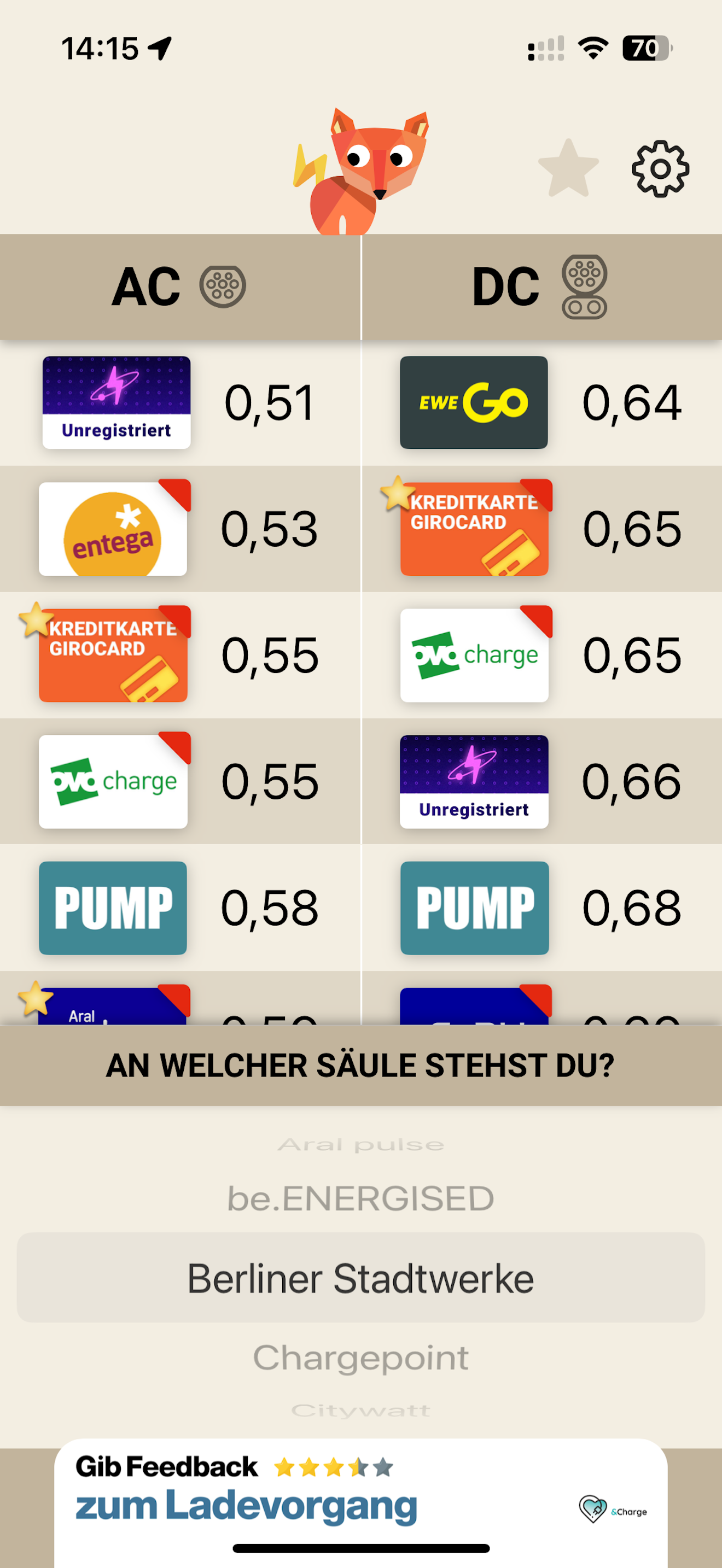 Ladefuchs: EV Strompreise