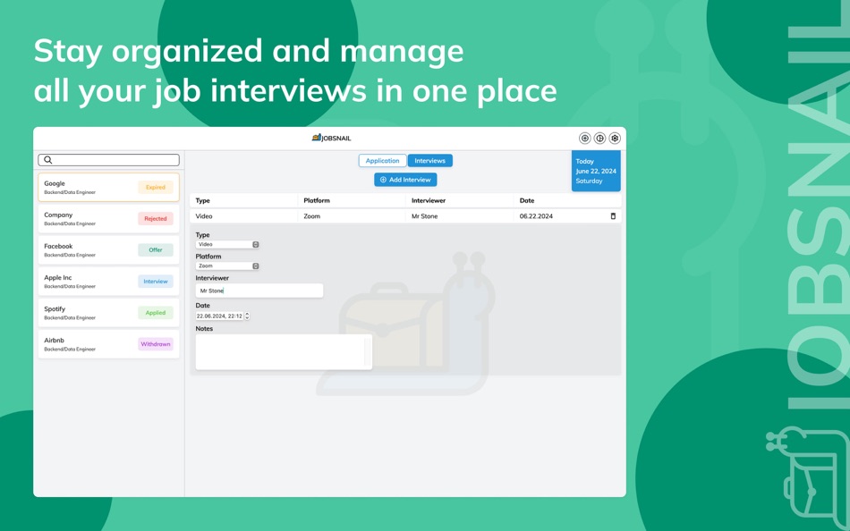 #3. Smart Job Tracker - JobSnail (macOS) 由: Michael Borison