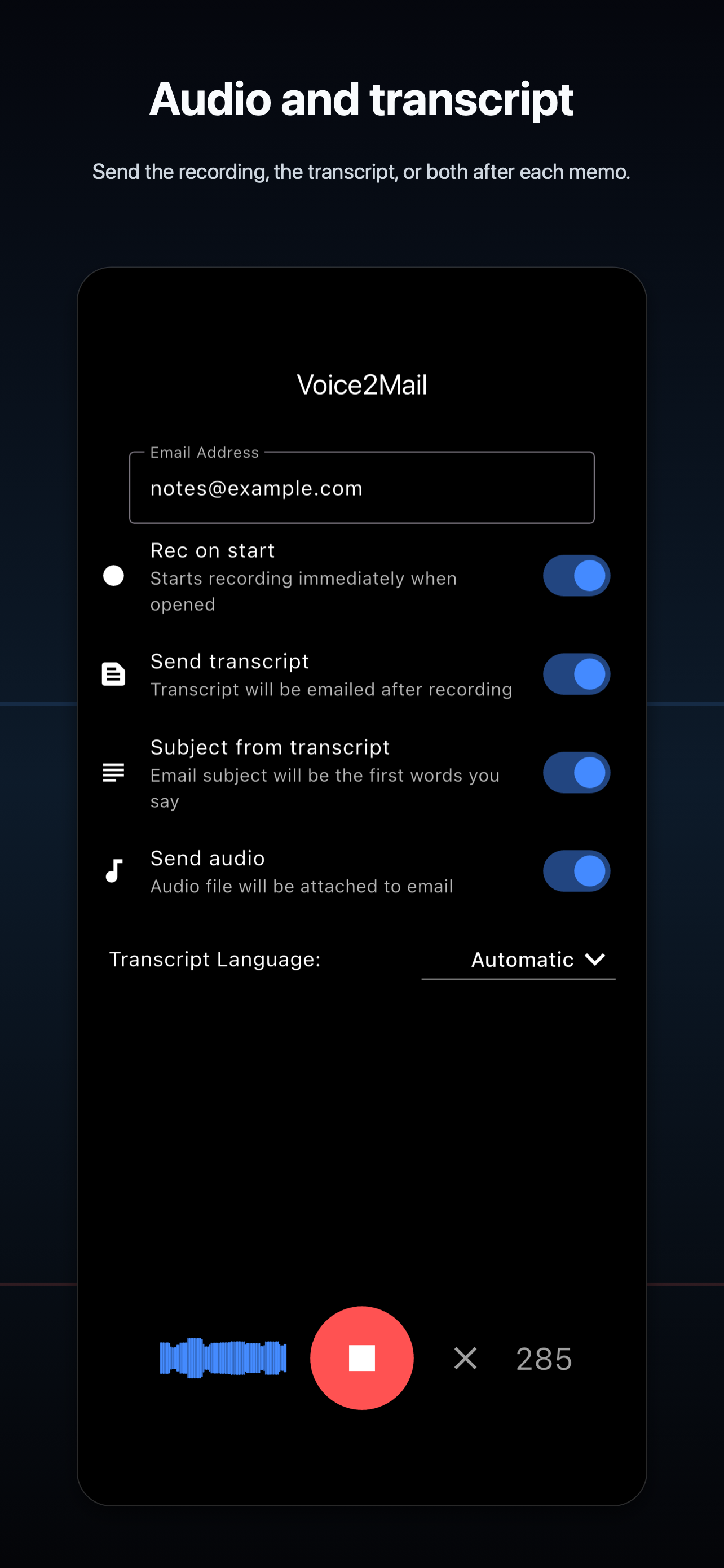 VoiceMemo2Email screenshot 2