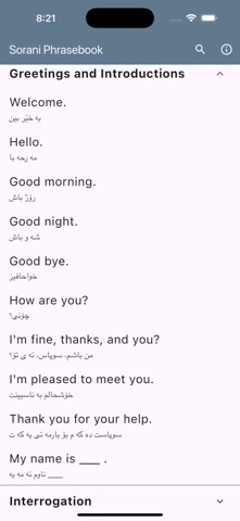 Sorani Phrasebook iPhone screenshot