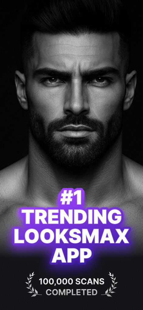 UCHAD: See Your Potential - This screenshot showcases the app's aspirational branding with an idealized male face and highlights its market position as the "#1 Trending Looksmax App."