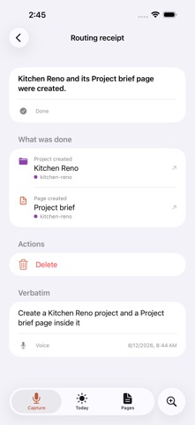 Second Brain: Voice to Action iPhone screenshot