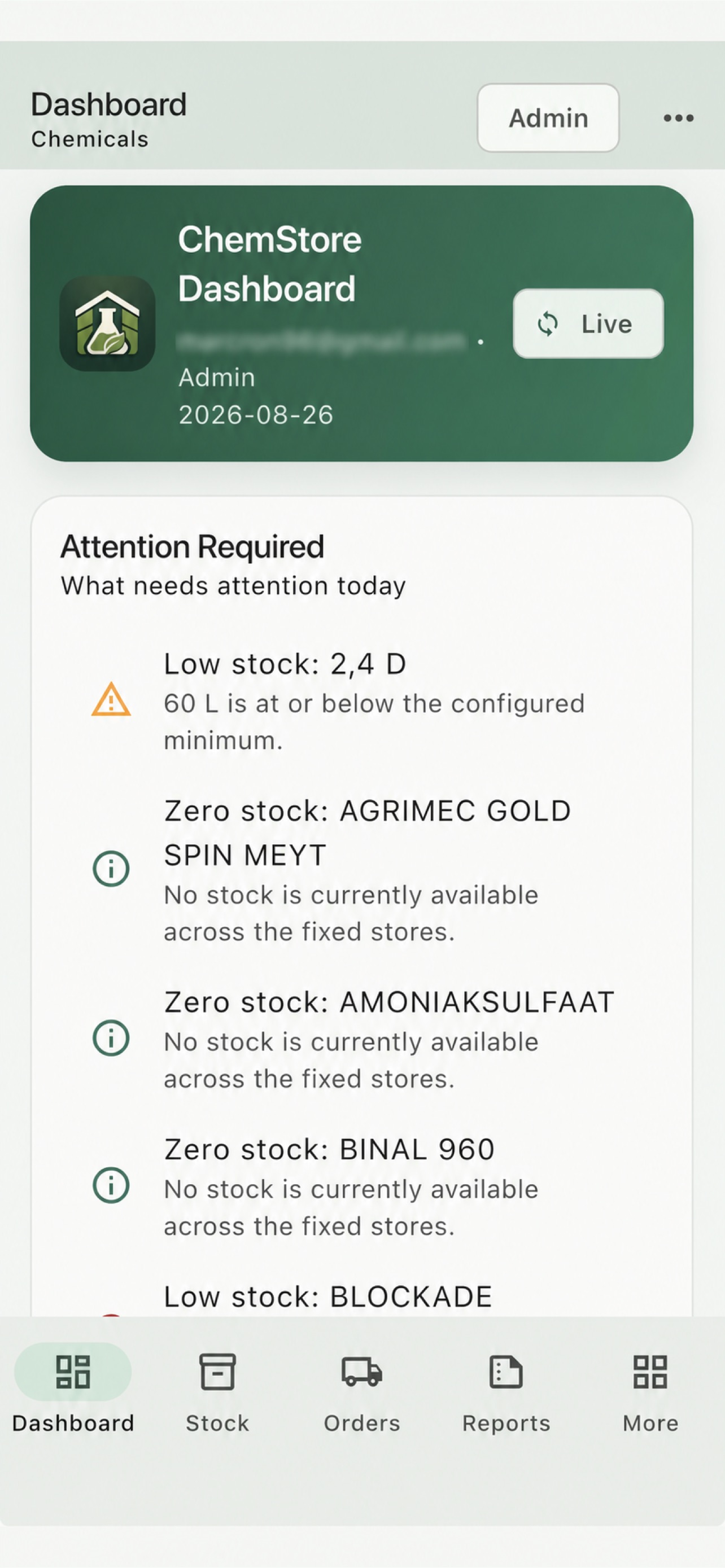 Screenshot 1 of ChemStore Farm Inventory