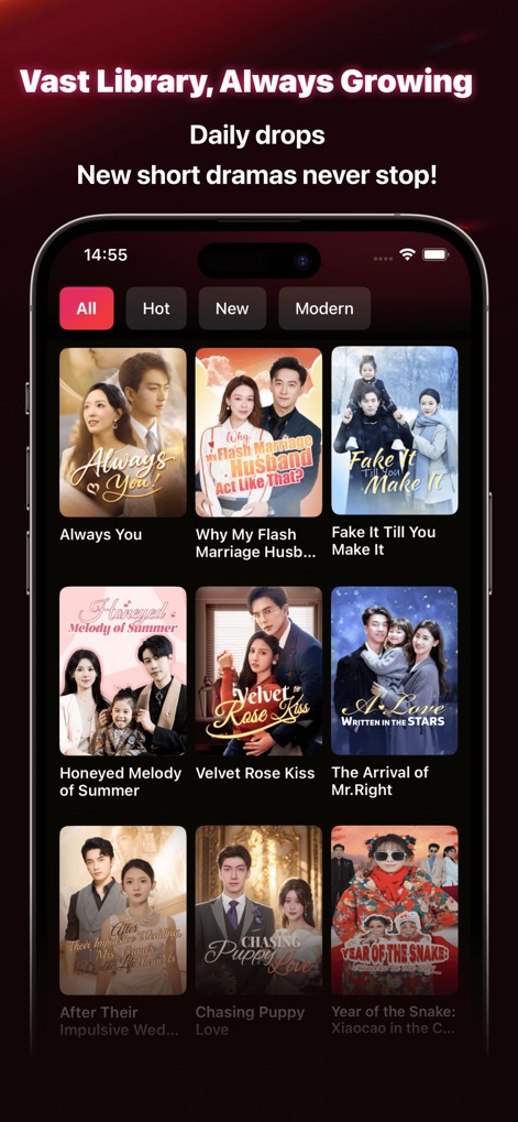 RapidTV - La plateforme propose une bibliothèque extensive de mini-séries, présentée en une grille de vignettes captivantes, et enrichit constamment son offre avec des contenus frais mis en avant dans la section 'New'.