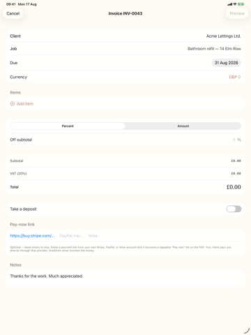 SoloDock: Invoices and Jobs iPad screenshot