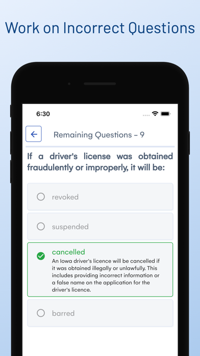 Iowa DOT Drivers Permit Test Screenshot