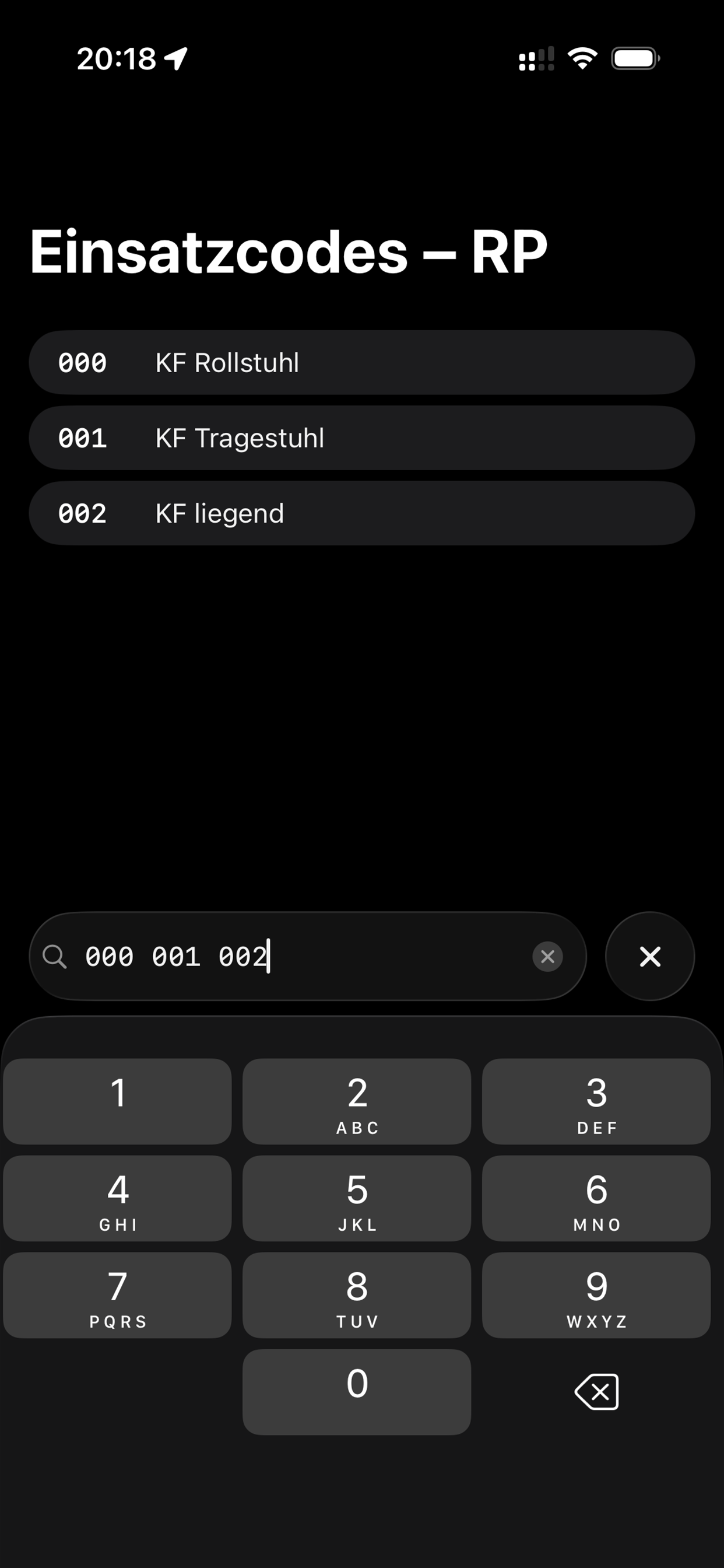 Einsatzcodes