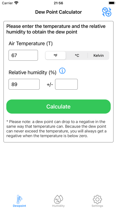Screenshot #1 pour Dew Point Humidity Calculator