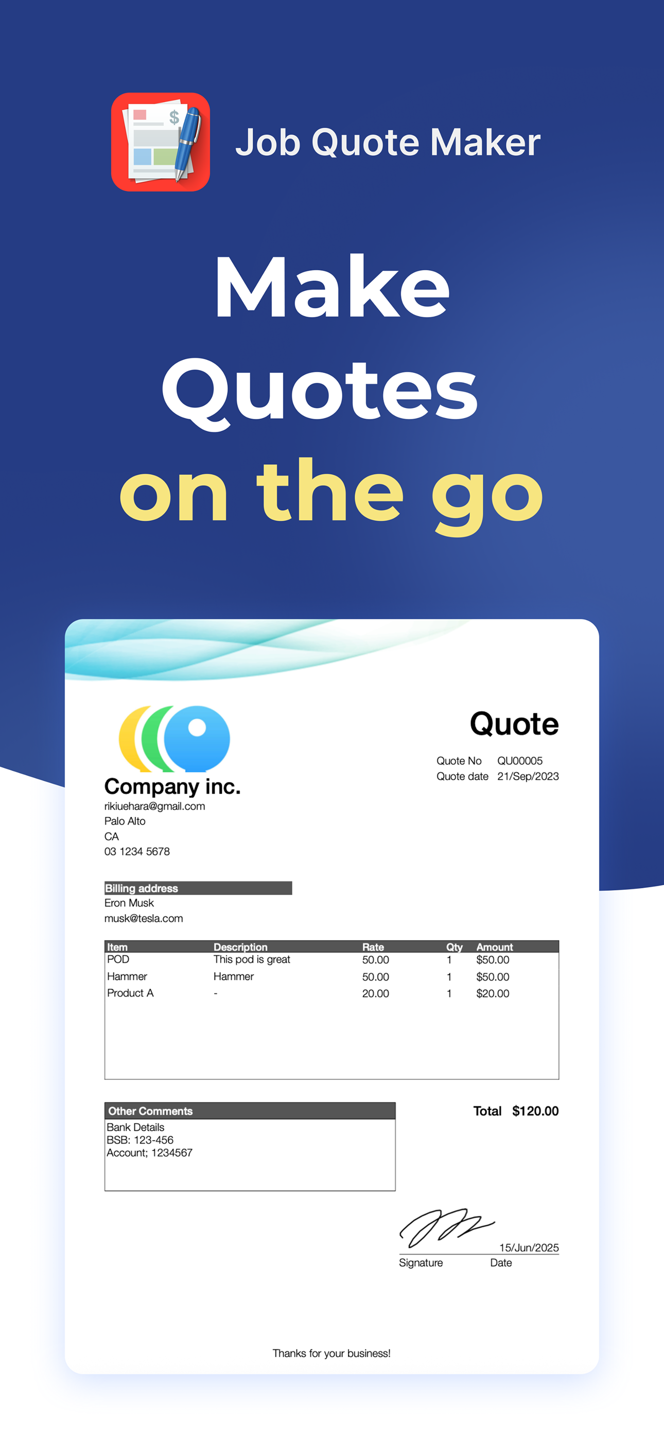 Job Quote Maker - Invoice app