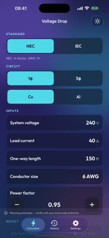 Voltage Drop Calc NEC & IEC Screenshot 2 of 5