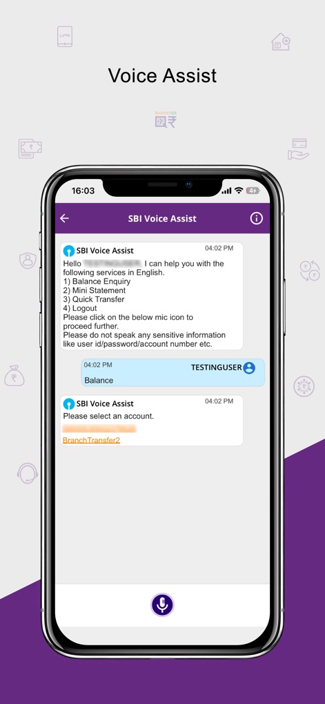 Yono Lite SBI - The app integrates an SBI Voice Assist function, enabling users to perform balance enquiries and quick transfers using voice commands.