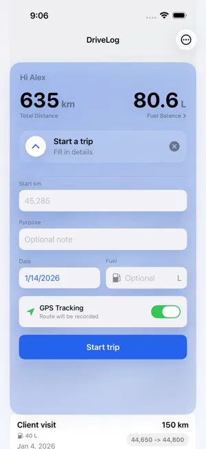 DriveLog – Mileage Tracker screenshot 1