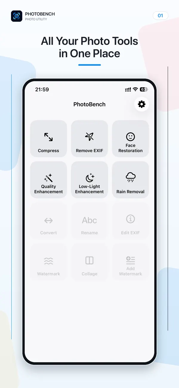 Screenshot #1 pour PhotoBench : Outils Photo IA