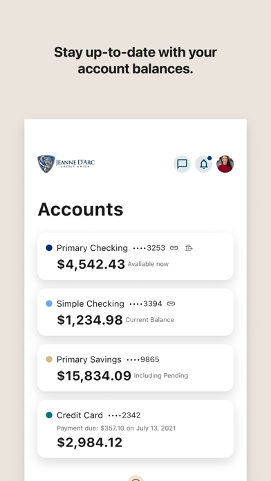 Jeanne D'Arc CU Mobile Banking Screenshot