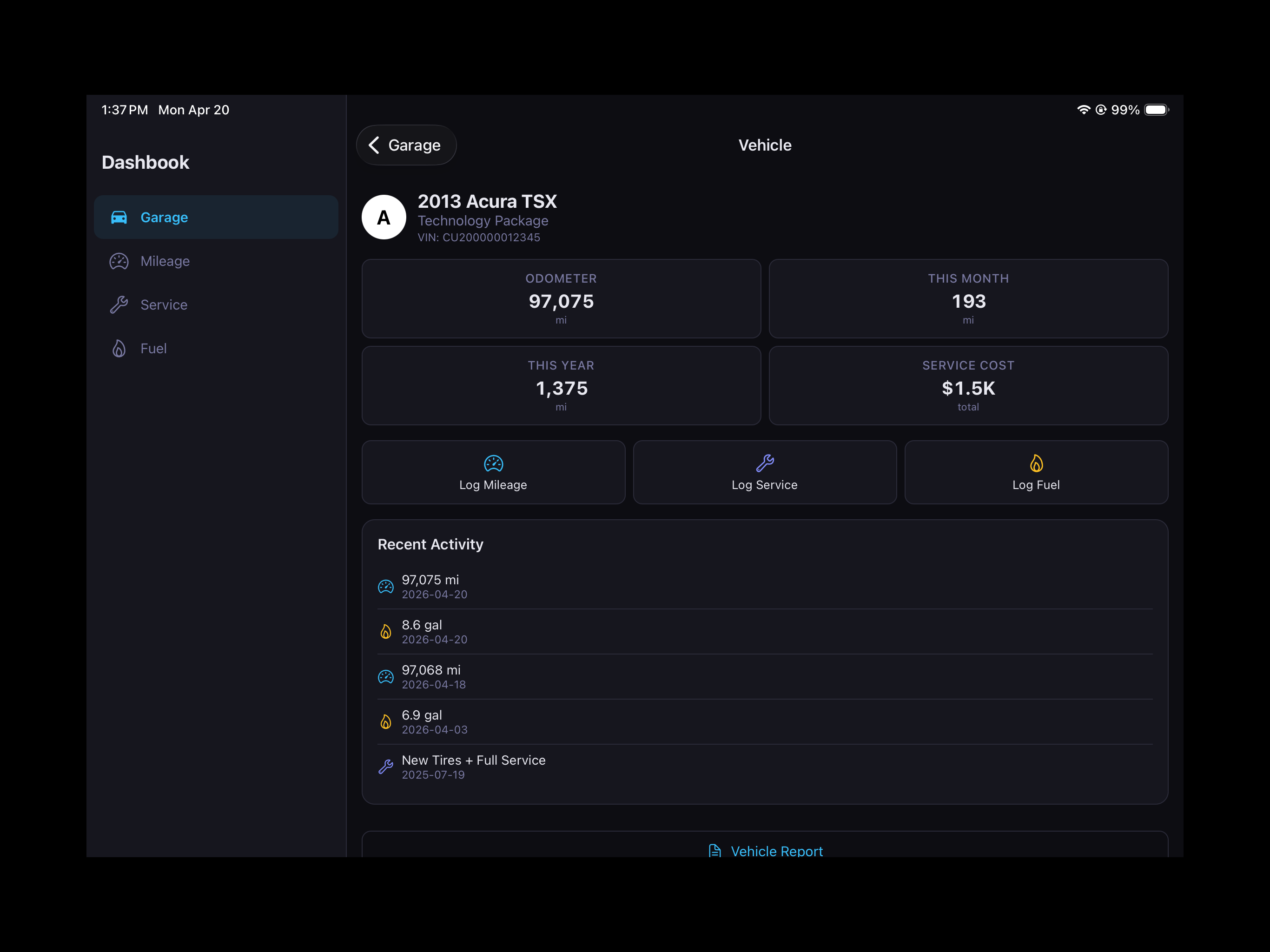 Dashbook - Mileage & Service