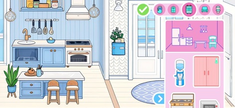 Princess Avatar Maker World - Users can customize their virtual kitchens with an array of stylish cabinets and a diverse item selection panel for personalized decor.