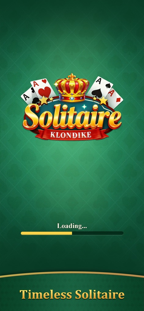 Solitaire Klondike: Brain Game - Experience the app's elegant startup, showcasing its distinctive 'Solitaire Klondike' logo and dynamic loading bar.