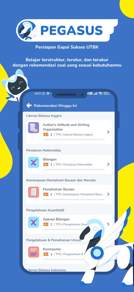 Pahamify: Bimbel UTBK SNBT TKA - Explore PEGASUS, the app's intelligent study guide, offering structured learning paths with weekly content recommendations across various subjects, ensuring users tackle relevant topics at the right pace.