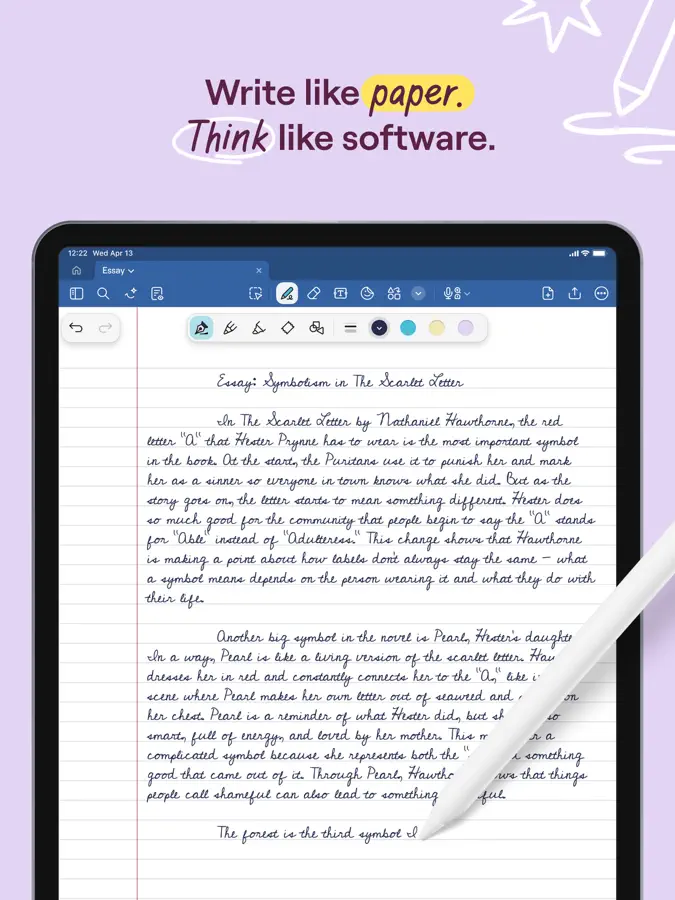 Official Goodnotes App Store screenshot showing handwritten notes on an iPad with Apple Pencil.