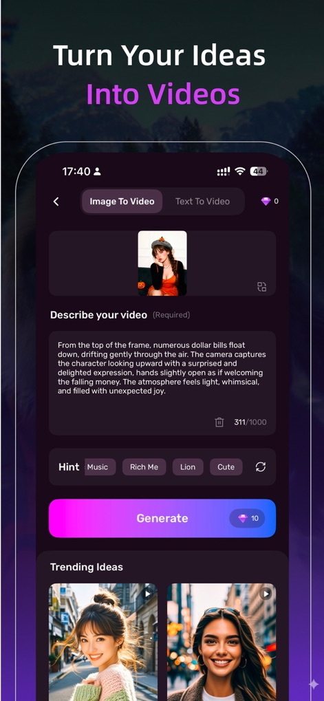 Pixnova: AI Photo&Video Maker - Users can transform images into dynamic videos using the intuitive "Image To Video" tab and discover inspiration from the "Trending Ideas" section.