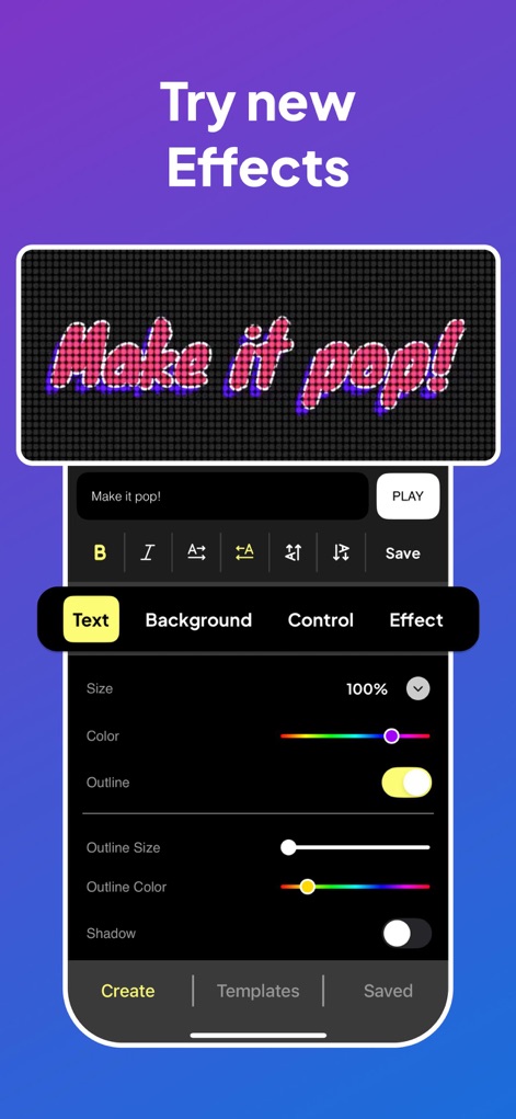 LED Scroller and Text Banner - 本アプリでは、テキストにユニークなエフェクトや詳細なアウトライン調整を加え、メッセージを際立たせる視覚効果を実現します。