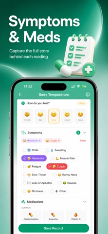Body Temperature App Fever Log iPhone screenshot