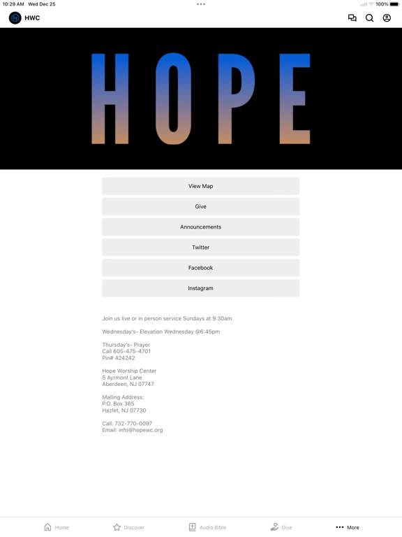 Hope Worship Center NJ iPad screenshot 3 - Education app