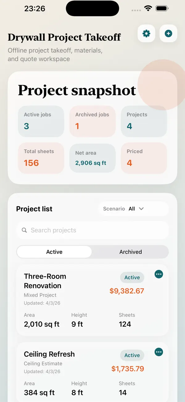 Screenshot #1 pour Drywall Project Takeoff