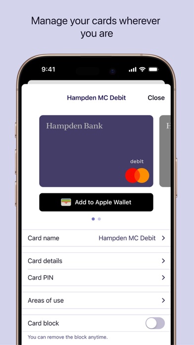 Hampden Bank card app Screenshot