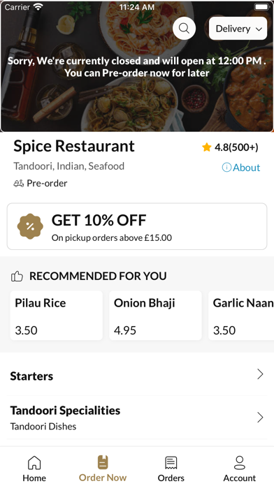 Spice Restaurant. Screenshot
