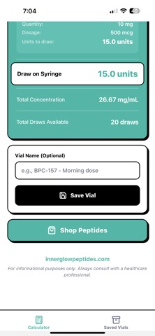 InnerGlow Peptides Calculator iPhone screenshot